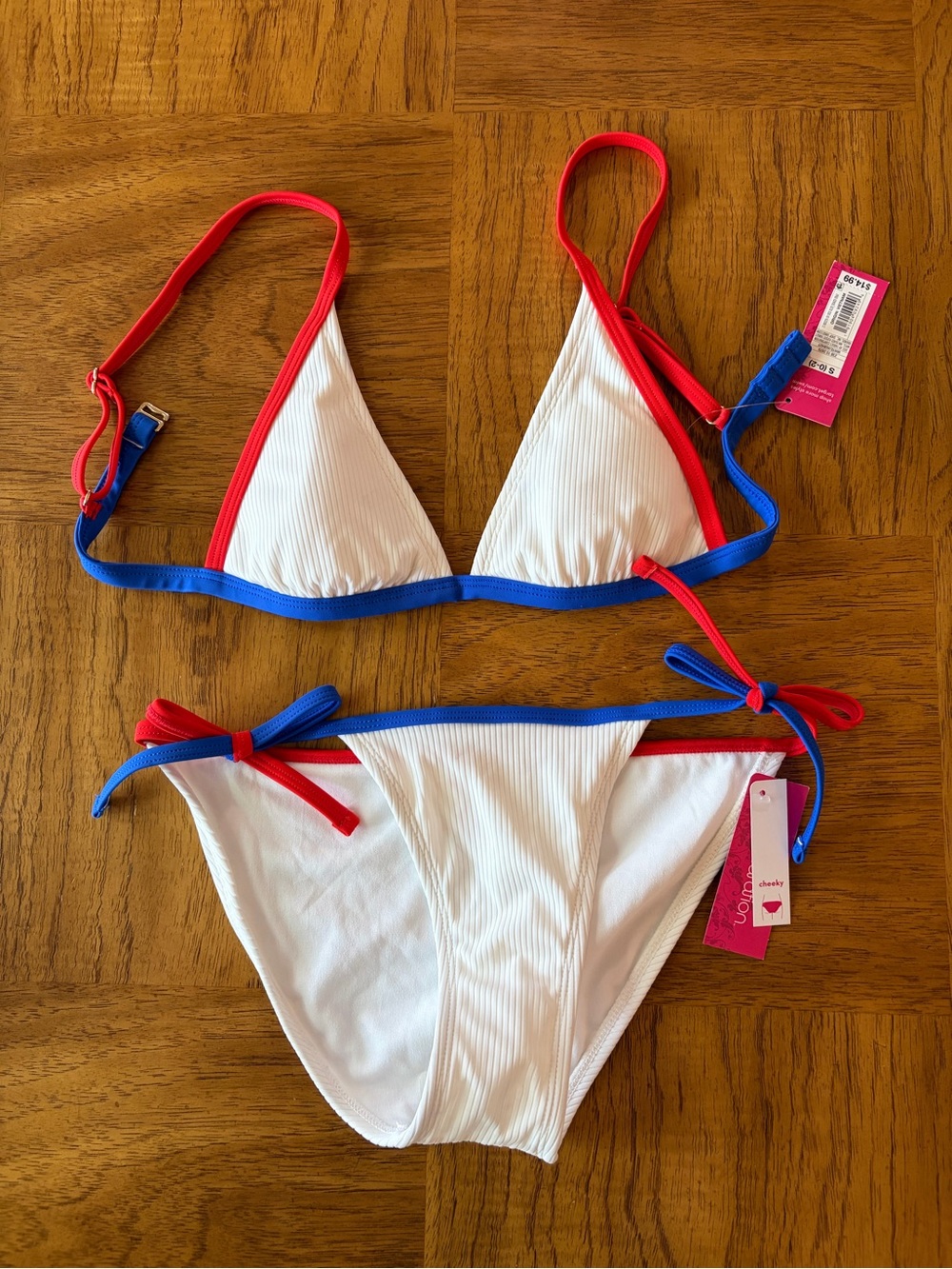 Red White and Blue Ribbed Triangle Bikini